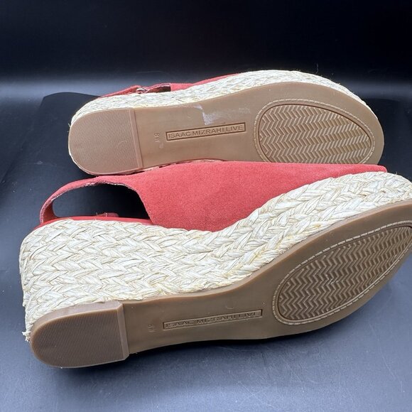 Red Suede Tassel Slingback Wedge Sandals Espadrille 8W Isaac Mizrahi Live - Picture 7 of 10